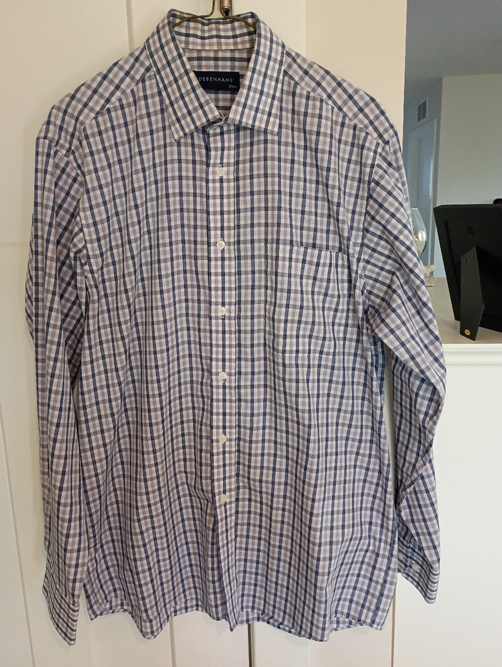 Men’s DEBENHAMS Blue & White Plaid Button-Up Shirt